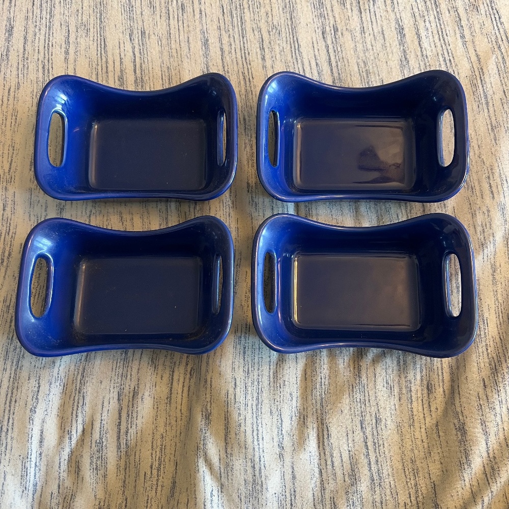 4 Rachael Ray 12 ounce Cobalt Basking Casserole Dishes Free Ship